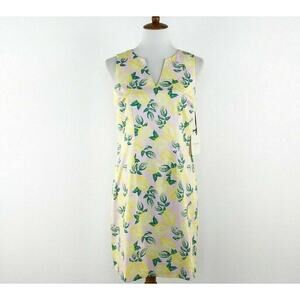 Cynthia Rowley Pink Lemon Leaf Print Sleeveless V-Neck Shift Summer Dress Size 8